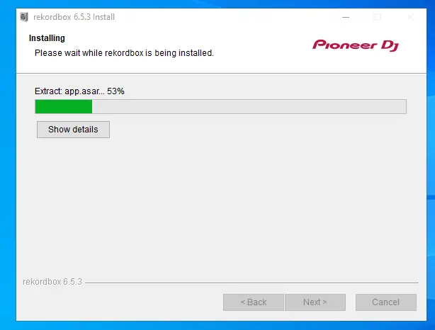 Rekordbox installation in progress
