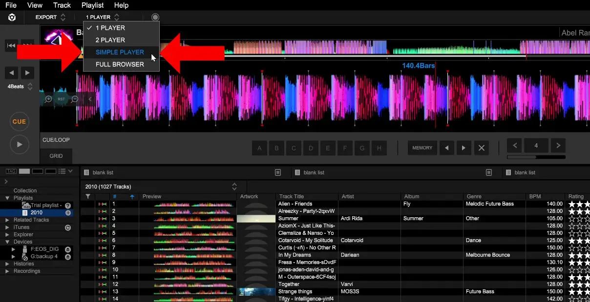 Continuous/auto play tracks in playlist in Rekordbox DeeJay Plaza